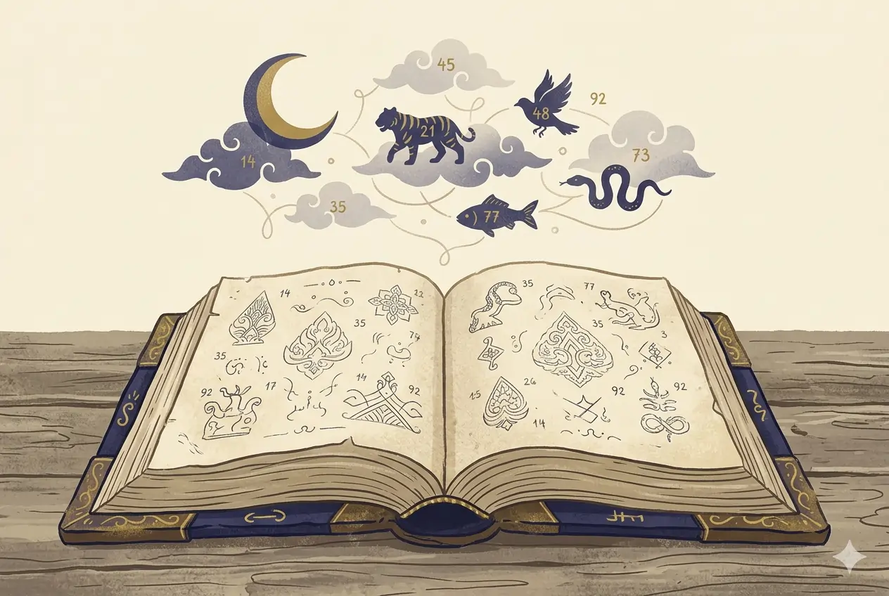 Ilustrasi buku mimpi togel — buku tua berisi interpretasi mimpi dan angka