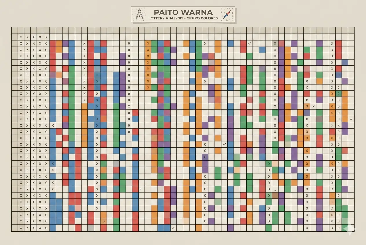 Contoh tabel paito warna togel dengan kode warna merah, biru, hijau, dan ungu